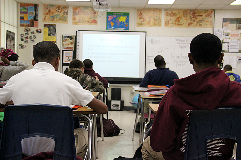 High school students sit in a rural Mississippi school classroom. Only about half of graduates from predominantly nonwhite rural high schools go to college, the same proportion as their counterparts from predominantly nonwhite, low-income urban high schools and fewer than the 69 percent national average.